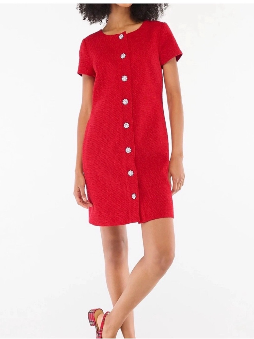 J. Crew Short-Sleeve Red Button-Front Mini Dress